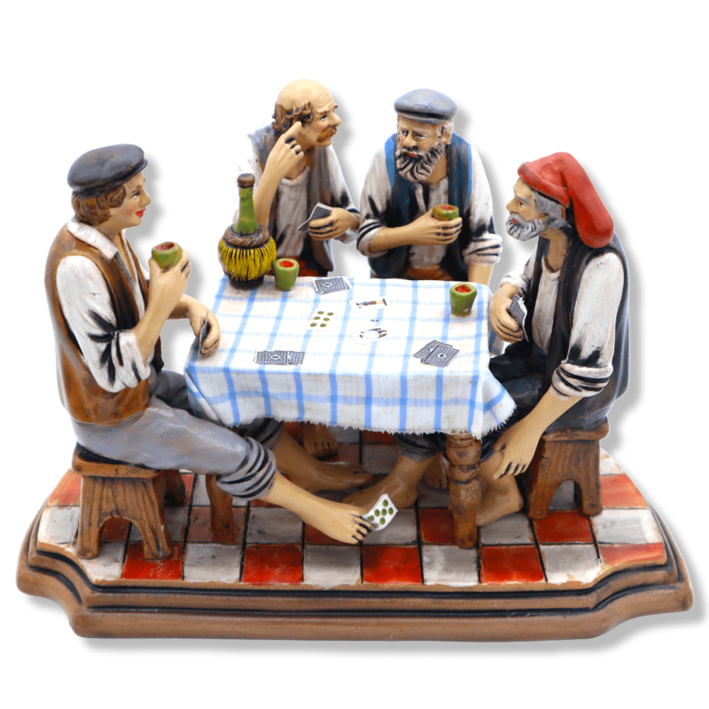 Mesa con jugadores de cartas en fina cerámica siciliana, ancho 26 cm, profundidad 18 cm aprox. Modelo BZ - 