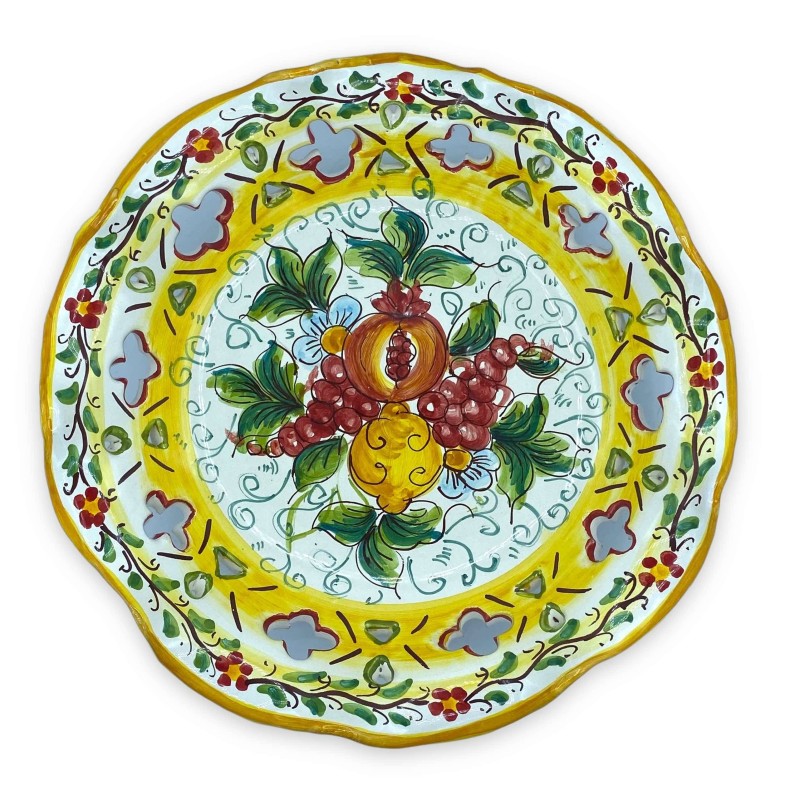 Caltagirone ceramic centerpiece fruit stand, scalloped/perforated, with 3 size options (1pc) mixed fruit decoration -  Caltagirone ceramic centerpiece fruit stand, scalloped/perforated, with 3 size options (1pc) mixed fruit decoration -