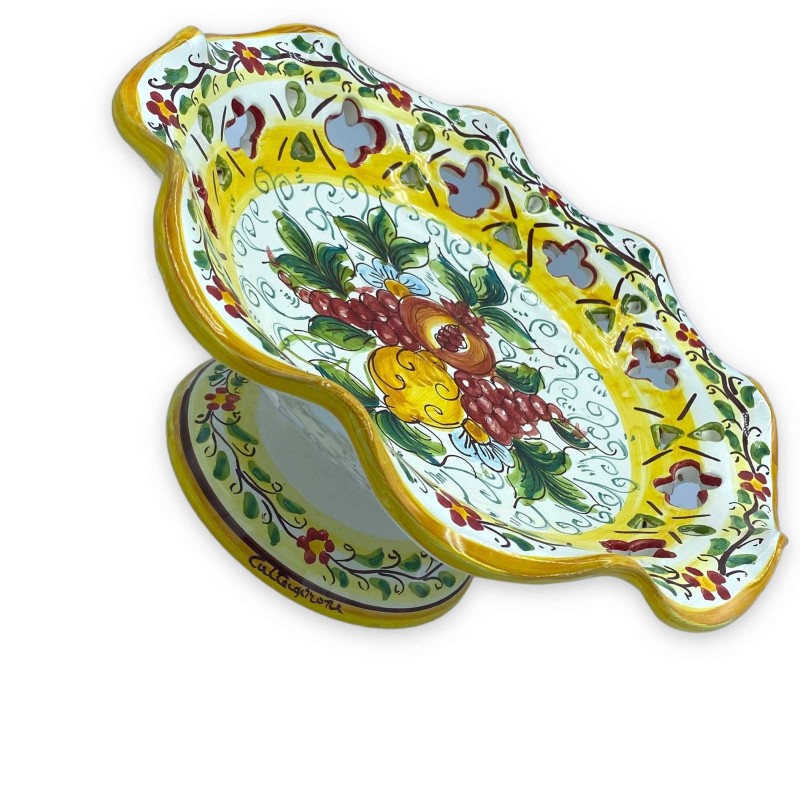 Caltagirone ceramic centerpiece fruit stand, scalloped/perforated, with 3 size options (1pc) mixed fruit decoration -  Caltagirone ceramic centerpiece fruit stand, scalloped/perforated, with 3 size options (1pc) mixed fruit decoration -