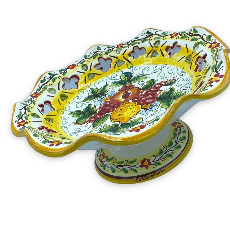 Caltagirone ceramic centerpiece fruit stand, scalloped/perforated, with 3 size options (1pc) mixed fruit decoration -  Caltagirone ceramic centerpiece fruit stand, scalloped/perforated, with 3 size options (1pc) mixed fruit decoration -