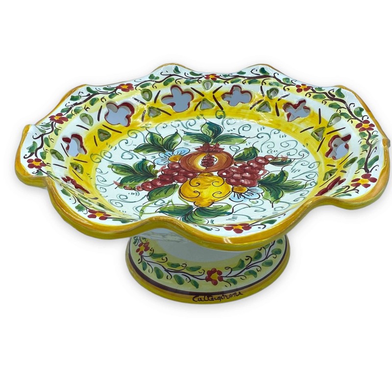 Caltagirone ceramic centerpiece fruit stand, scalloped/perforated, with 3 size options (1pc) mixed fruit decoration -  Caltagirone ceramic centerpiece fruit stand, scalloped/perforated, with 3 size options (1pc) mixed fruit decoration -