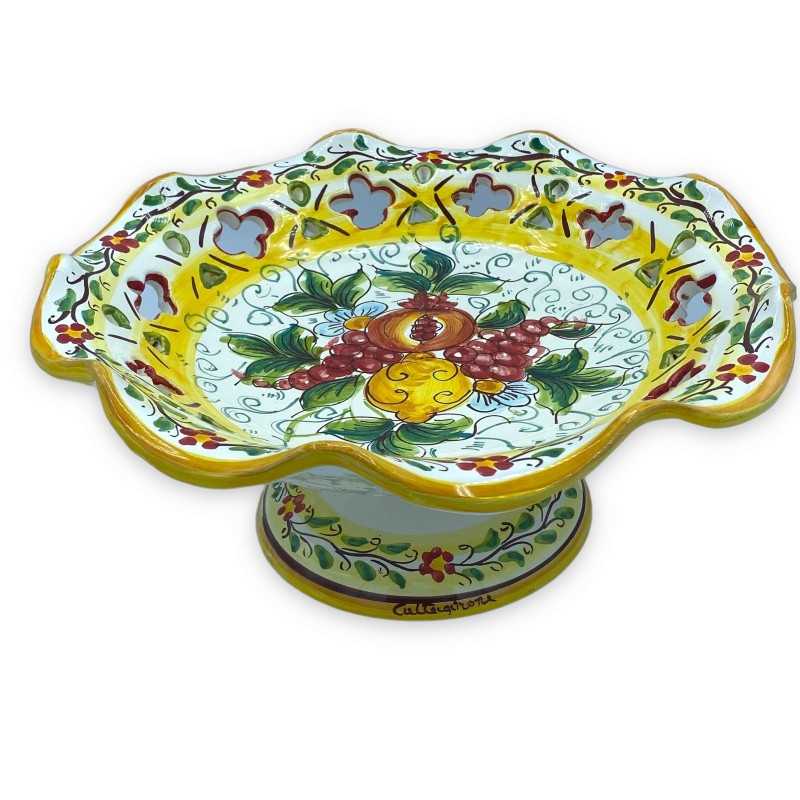 Soporte para pasteles de cerámica Caltagirone festoneado y perforado, decoración de frutas - Ø 30 cm aprox. Mod TD - 