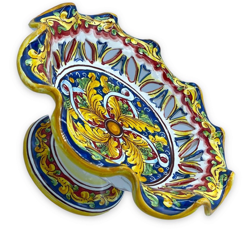 Présentoir à fruits festonné et ajouré, céramique Caltagirone, 3 options de tailles (1pc) décoration baroque et géométri