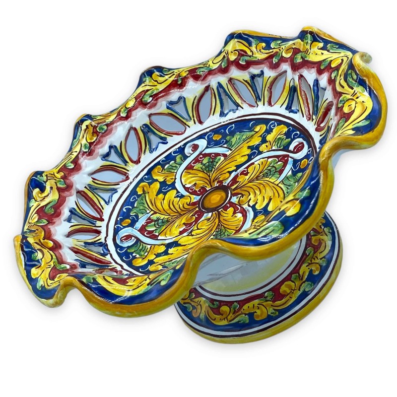 Présentoir à fruits festonné et ajouré, céramique Caltagirone, 3 options de tailles (1pc) décoration baroque et géométri