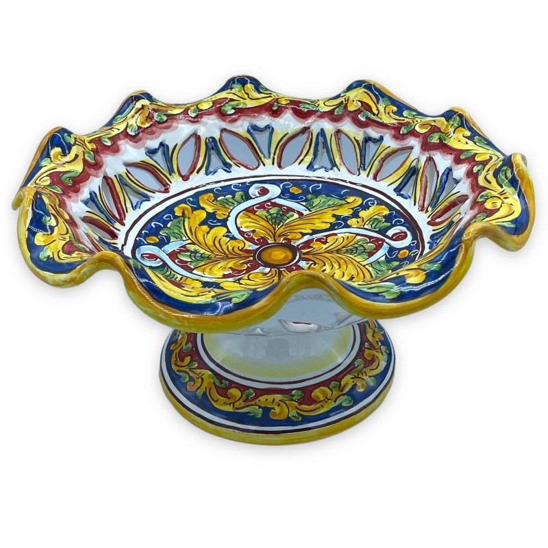 Présentoir à fruits festonné et ajouré, céramique Caltagirone, 3 options de tailles (1pc) décoration baroque et géométri
