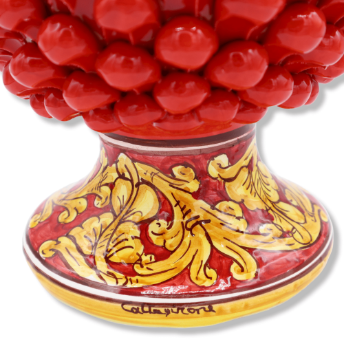 Pigna Siciliana in Ceramica Caltagirone con opzione h 25 cm o h 30 cm ca. (1Unità) Rosso, Gambo decoro barocco 2 -  2