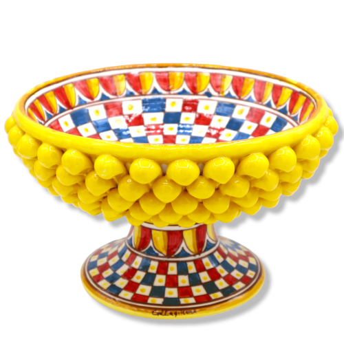 Stående keramisk platta av Caltagirone Gialla, dekoration siciliansk kundvagn, Ø 27 cm, h 17 cm ca. TD - 