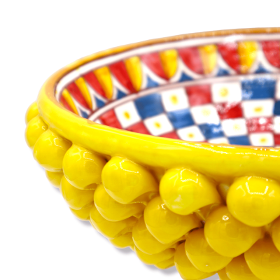 Standing ceramic plate of Caltagirone Gialla, dekoracja sycylijska karta, Ø 27 cm, h 17 cm approx. TD - 