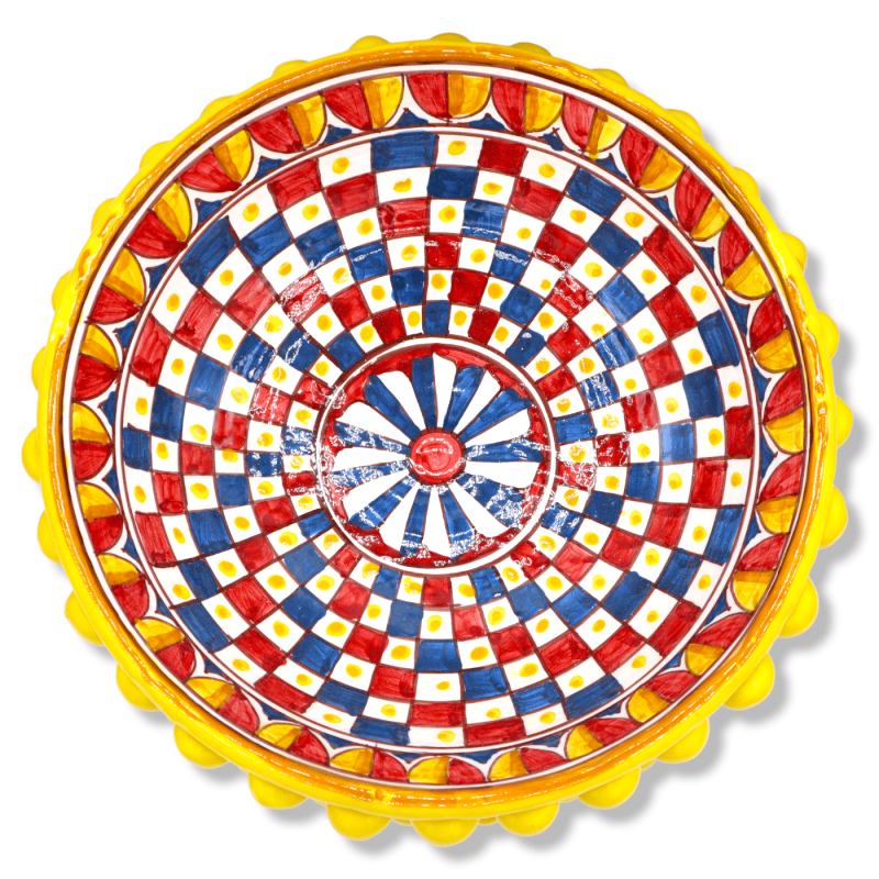 Soporte Pigna en cerámica Caltagirone amarilla, decoración de carro siciliano, Ø 27 cm, h 17 cm aprox. Mod TD - 