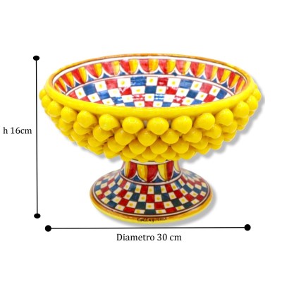 Standing ceramic plate of Caltagirone Gialla, dekoracja sycylijska karta, Ø 27 cm, h 17 cm approx. TD - 