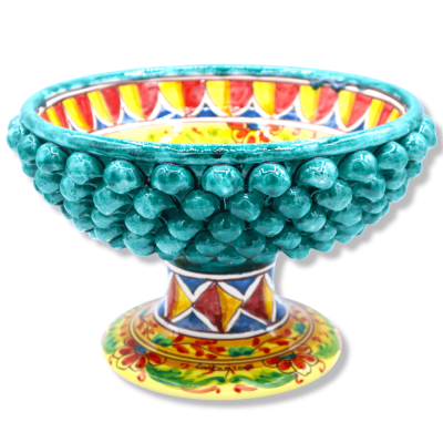 Pigna stand em cerâmica Caltagirone verdete, decoração do século XVII e carrinho siciliano, Ø 27 cm, h 17 cm aprox. Mod 