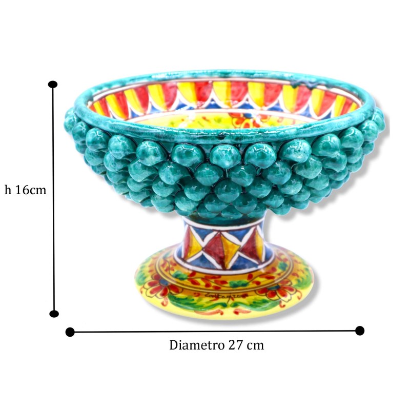 Pigna stand em cerâmica Caltagirone verdete, decoração do século XVII e carrinho siciliano, Ø 27 cm, h 17 cm aprox. Mod 