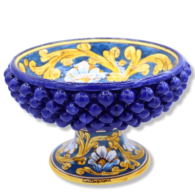 Pigna stand em cerâmica Caltagirone Blue, decoração barroca e flores, Ø 27 cm, h 17 cm aprox. Mod TD - 