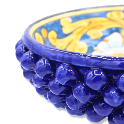 Pigna stand em cerâmica Caltagirone Blue, decoração barroca e flores, Ø 27 cm, h 17 cm aprox. Mod TD - 