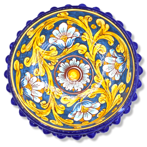 Tak Pigna i Caltagirone Blu keramik, barockdekoration och blommor, Ø 27 cm, h 17 cm ca. TD -  2