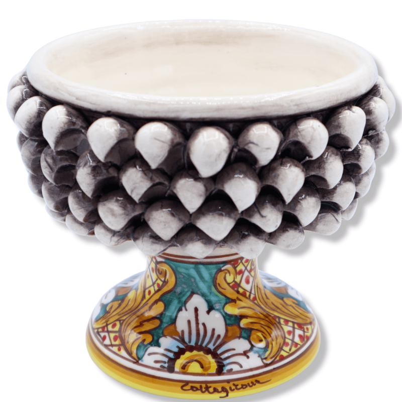 Half Pigna Caltagirone vase, Antiqued white baroque stem - Ø 18 cm approx. Mod TD - 