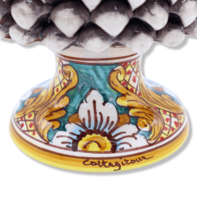 Vaso Meio Pigna Caltagirone, Caule barroco branco envelhecido - Ø 18 cm aprox. Mod TD - 