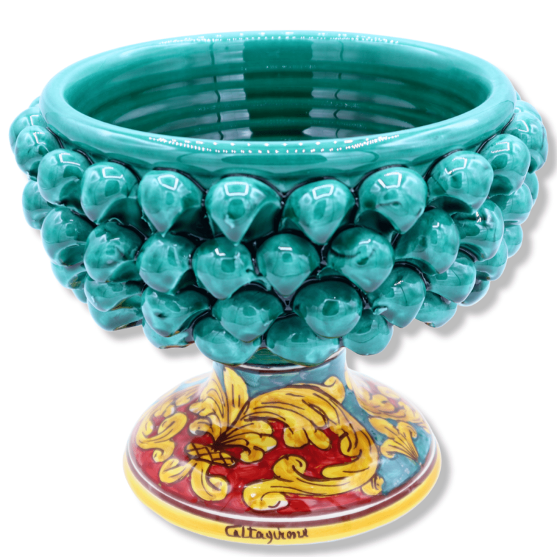 Caltagirone Mezza Pigna Vase, Grünspan mit 4 Größenoptionen (1 Stück), barockem Dekor und zweifarbigem Boden - 