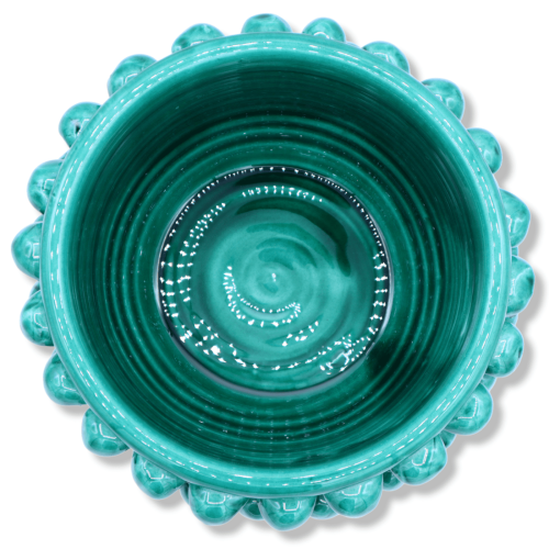 Vaso Mezza Pigna Caltagirone, verderame con gambo decoro barock - Ø 18 cm ca. TD -  2