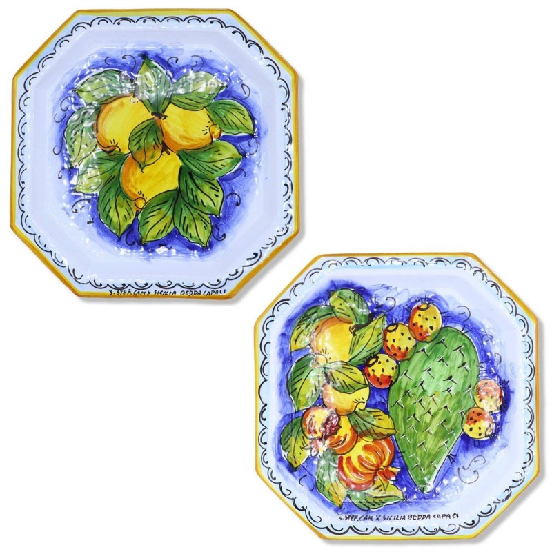 Płyta otagonalna w ceramicznej sycylijskiej, dostępna w dwóch dekoracjach, h 32 x 32 cm approx. Mod GR - 