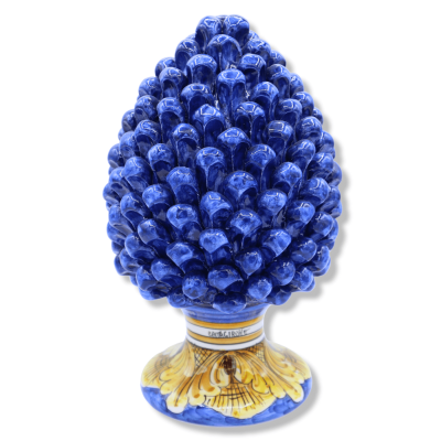 Pigna Siciliana in Ceramica Caltagirone, Blu con 2 opzioni misura (1Unità) base decoro barocco - 