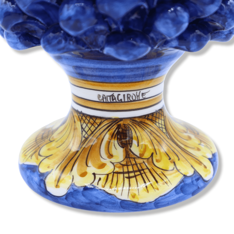 Pigna Siciliana in Ceramica Caltagirone, Blu con 2 opzioni misura (1Unità) base decoro barocco - 