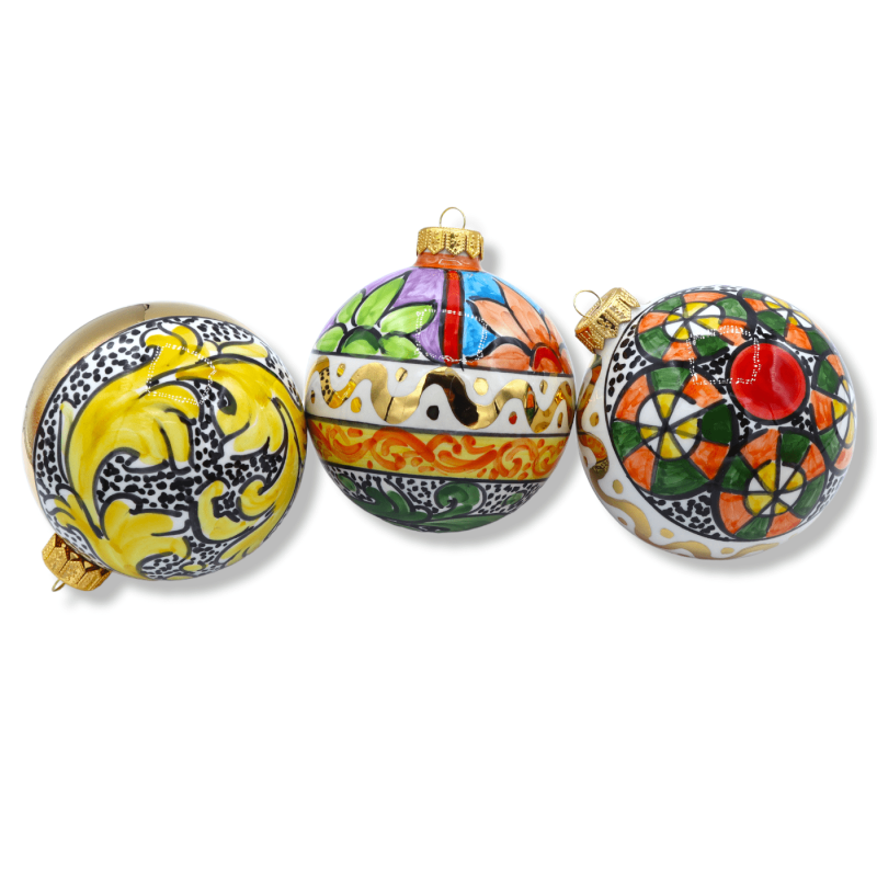 Caltagirone ceramic Christmas ball, finished with 24k pure gold enamel, selectable decoration, Ø 9 cm (1Pcs) Mod AK - 