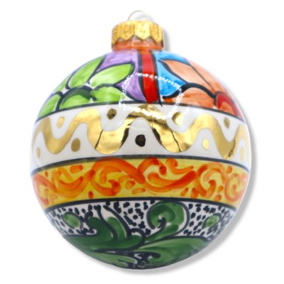 Caltagirone ceramic Christmas ball, finished with 24k pure gold enamel, selectable decoration, Ø 9 cm (1Pcs) Mod AK - 