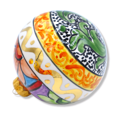 Caltagirone ceramic Christmas ball, finished with 24k pure gold enamel, selectable decoration, Ø 9 cm (1Pcs) Mod AK - 