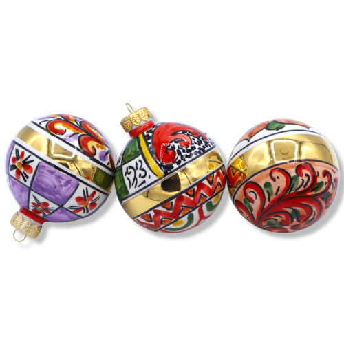 Weihnachtskugel aus Caltagirone-Keramik, veredelt mit 24-Karat-Emaille aus reinem Gold, wählbare Dekoration, Ø 7 cm (1 S