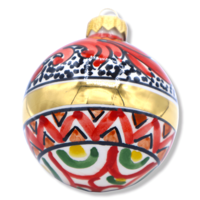 Boule de Noël en céramique Caltagirone, finie avec émail en or pur 24 carats, décoration sélectionnable, Ø 7 cm (1 pièce