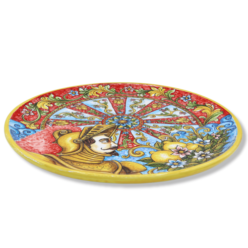 Ornamentalna ceramiczna tablica Caltagirone, dekoracja Paladino w stylu barokowym i sycylijskim kołem, Ø 45cm approx. Mo 2