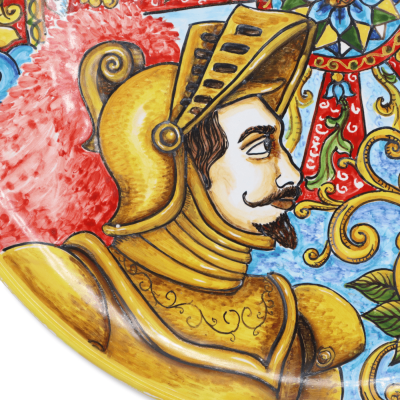 Ornamentalna ceramiczna tablica Caltagirone, dekoracja Paladino w stylu barokowym i sycylijskim kołem, Ø 45cm approx. Mo