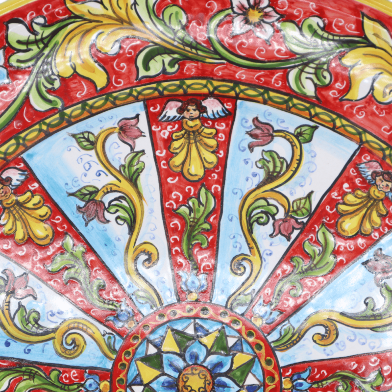 Grande Prato Ornamental em cerâmica preciosa com decoração Paladino em estilo barroco e roda de carroça siciliana, Ø 45c