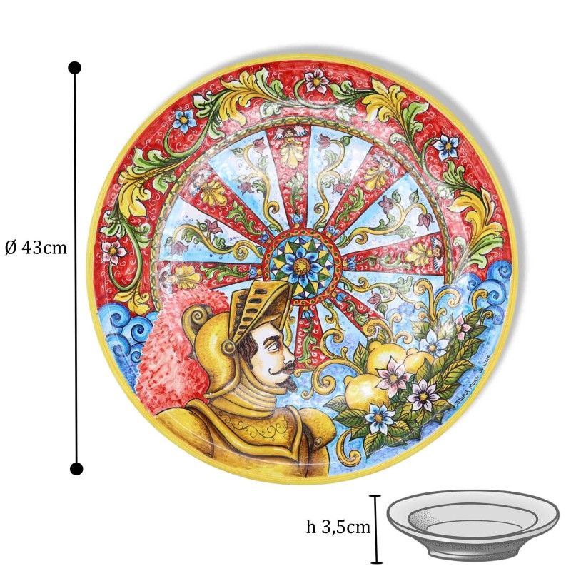 Ornamentalna ceramiczna tablica Caltagirone, dekoracja Paladino w stylu barokowym i sycylijskim kołem, Ø 45cm approx. Mo