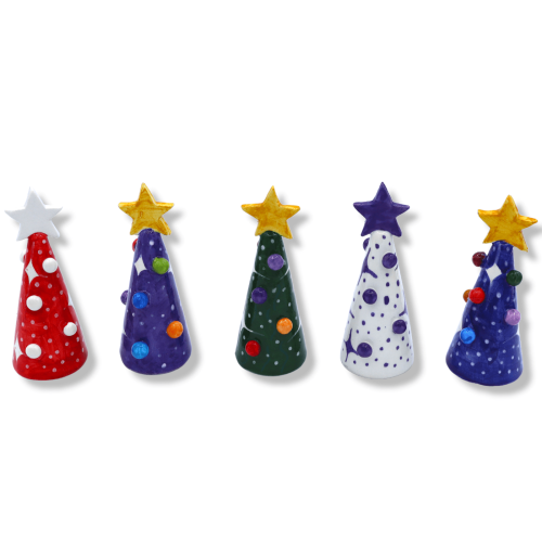 Albero di Natale Moderno Cono ceramica Siciliana, h 11 cm ca. (1Unità) Con 5 opzioni colore, Mod Piccolo - 