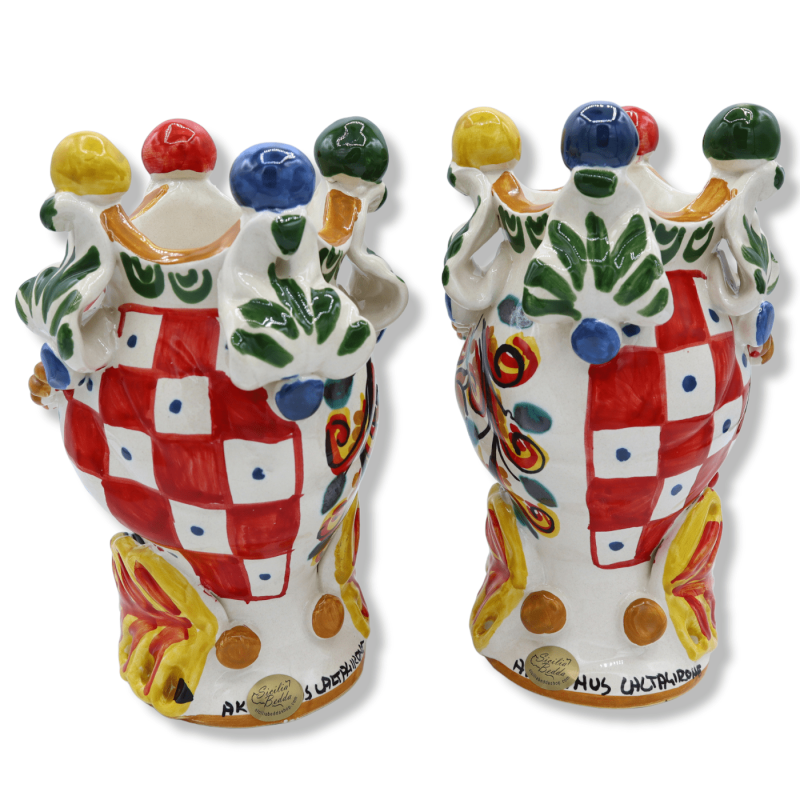 Sizilianische Moorköpfe (Paar) H ca. 20 cm Caltagirone-Keramik – mit Krone, sizilianische Karrendekoration - 