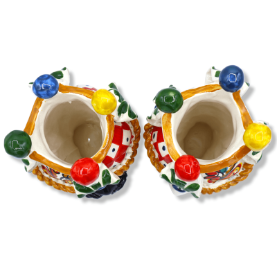 Cabeças de mouro siciliano (par) h aproximadamente 20 cm Cerâmica Caltagirone - com Coroa, decoração de carrinho sicilia