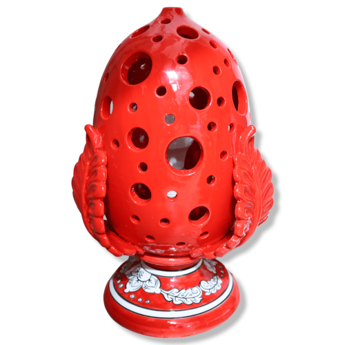 Lampada Pumo traforato in pregiata ceramica Siciliana, con foglie di acanto e gambo decorato, Altezza 40 cm ca - Mod SM 