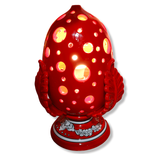 Lampada Pumo traforato in pregiata ceramica Siciliana, con foglie di acanto e gambo decorato, Altezza 40 cm ca - Mod SM  2