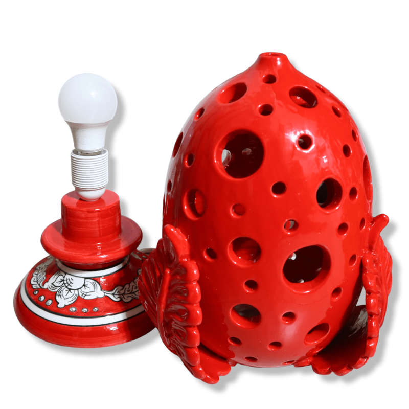 Zdobyta lampą w ceramicznej sycylijskiej, z akanto liściami i ozdobionym łodygiem, Height 40 cm approx - Mod SM - 