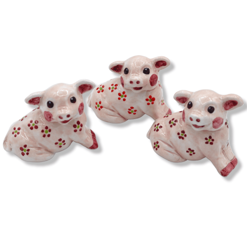 Maialino w ceramice sycylijskiej, ozdobiony kwiatami, Width 8 cm - Height 7 cm approx. Mod SM (ang.) - 