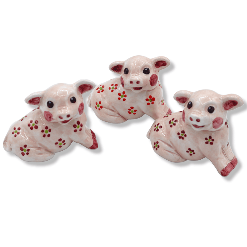 Pig in fine Sicilian ceramic, decorated with flowers, Width 8 cm - Height 7 cm approx. (1Pcs) Mod SM - 