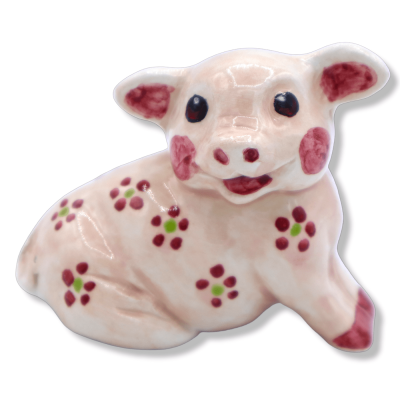 Pig in fine Sicilian ceramic, decorated with flowers, Width 8 cm - Height 7 cm approx. (1Pcs) Mod SM - 