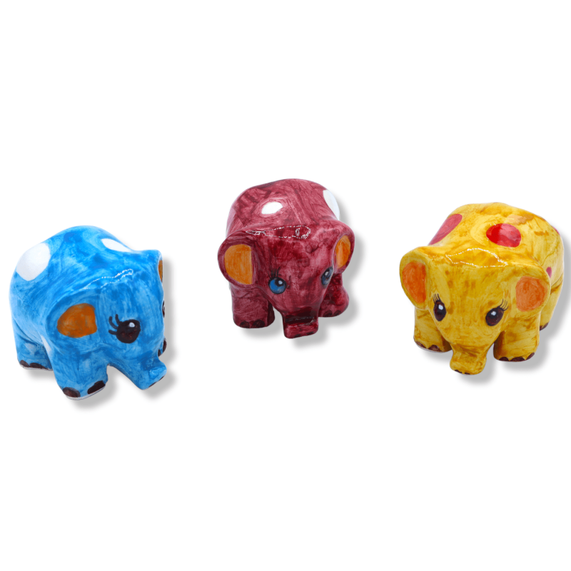 Elefant aus feiner sizilianischer Keramik, in verschiedenen Farben erhältlich, Breite 7 cm – Höhe ca. 5 cm. (1 Stück) Mo