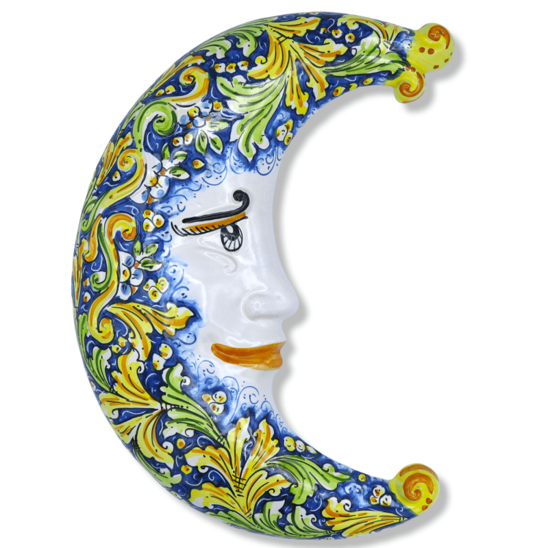 Lua em cerâmica Caltagirone, decoração barroca sobre fundo azul - altura 45 cm aprox. mod FL - 