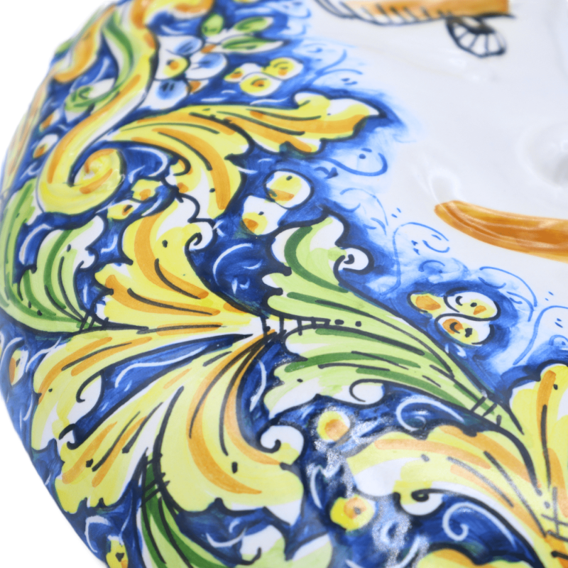 Luna de cerámica Caltagirone, decoración barroca sobre fondo azul - h 45 cm aprox. modelo FL - 
