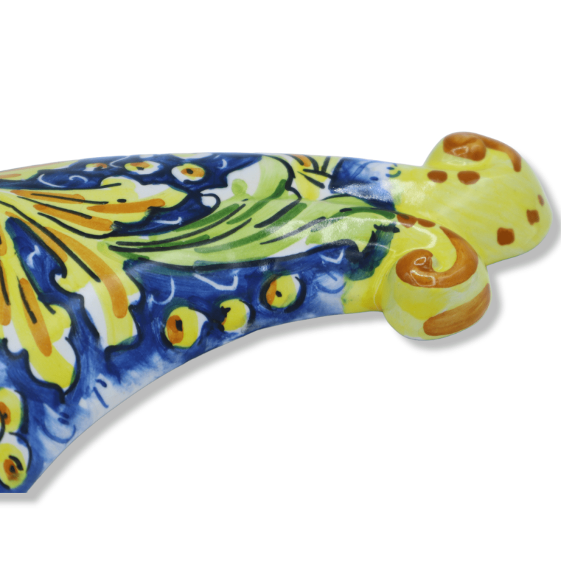 Luna de cerámica Caltagirone, decoración barroca sobre fondo azul - h 45 cm aprox. modelo FL - 