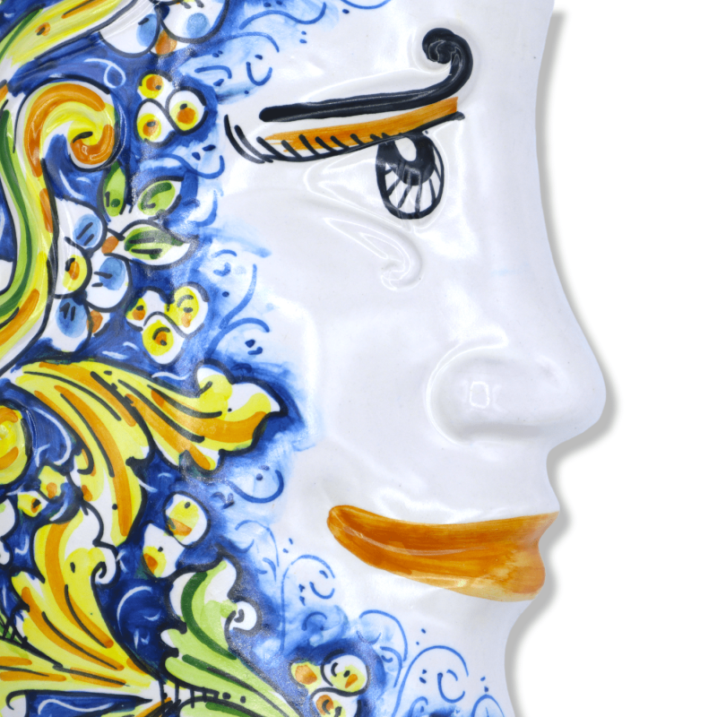 Luna de cerámica Caltagirone, decoración barroca sobre fondo azul - h 45 cm aprox. modelo FL - 