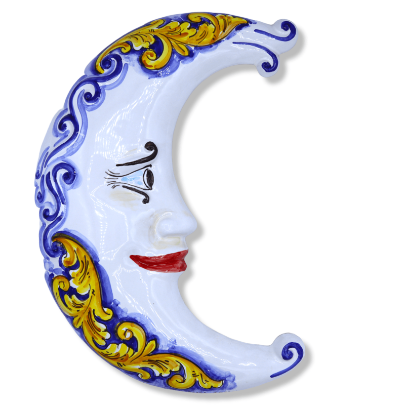 Luna en fina cerámica siciliana, decoración barroca sobre fondo azul - h 45 cm aprox. Modelo GR - 
